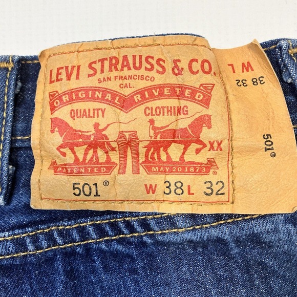 Levis 501 0115 Jeans Dark Rigid Denim Men’s 38x32 Y2K Button Fly - Picture 4 of 13